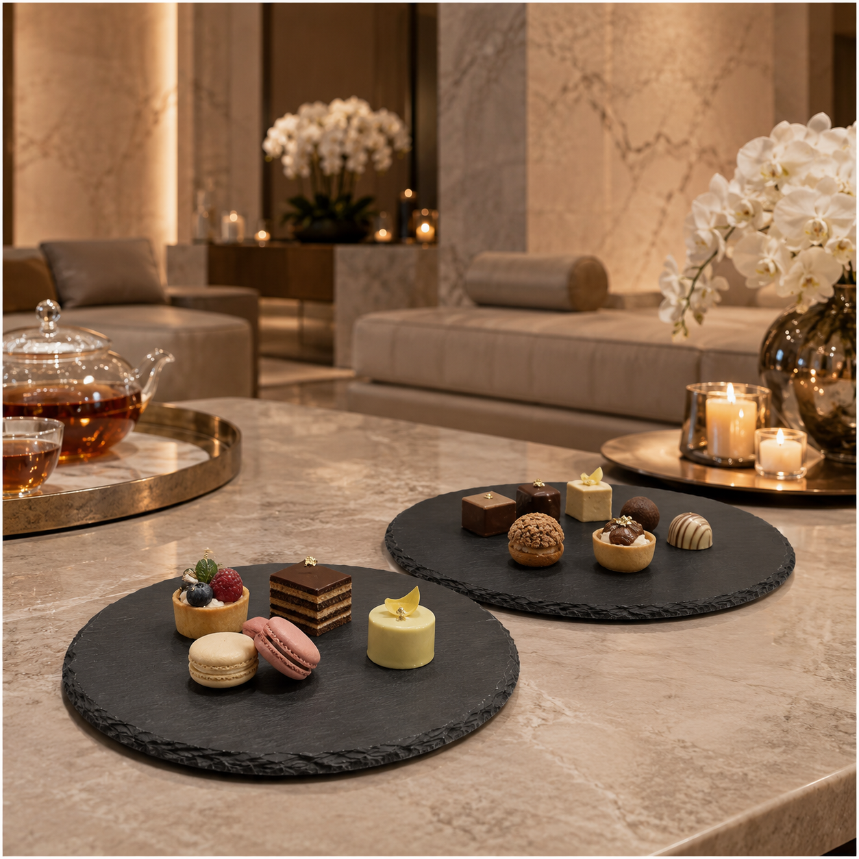 Elegant Natural Stone Slab Tray Set – 2 Piece Serving tray - 30 cm