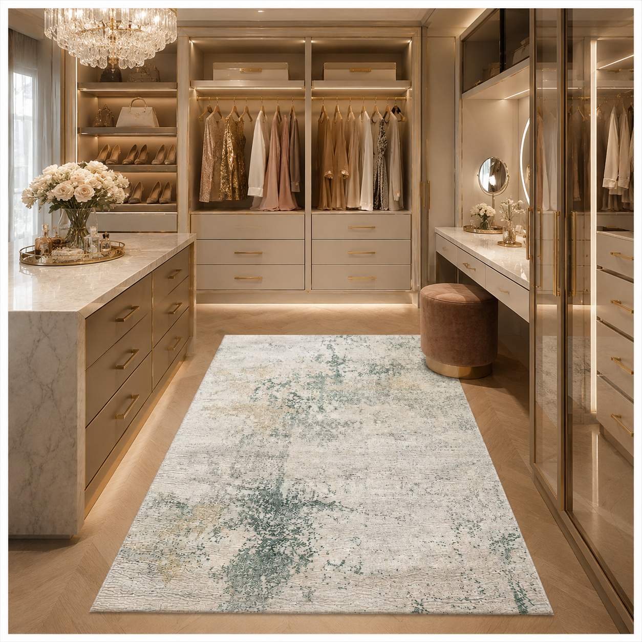Modern Abstract Area Rug - 180cm x 120cm – Green, Cream Soft Accent Rug