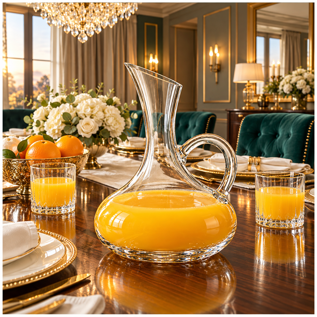 Clear Glass Decanter with Handle - 1900ml Elegant Table Serving Carafe