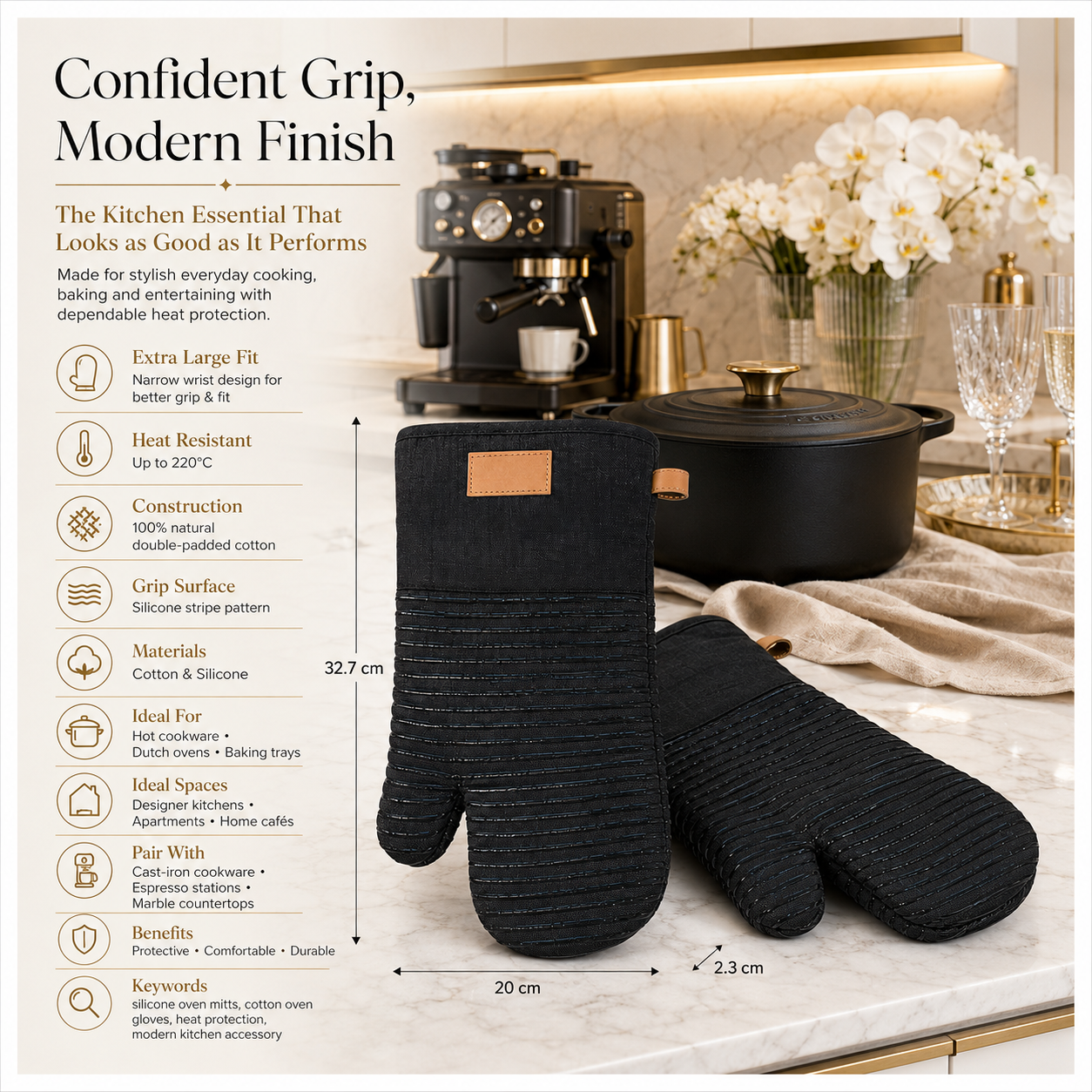 BPA Free -Heat Resistant Cotton Silicone Oven Mitts -Double Padded-Non Slip