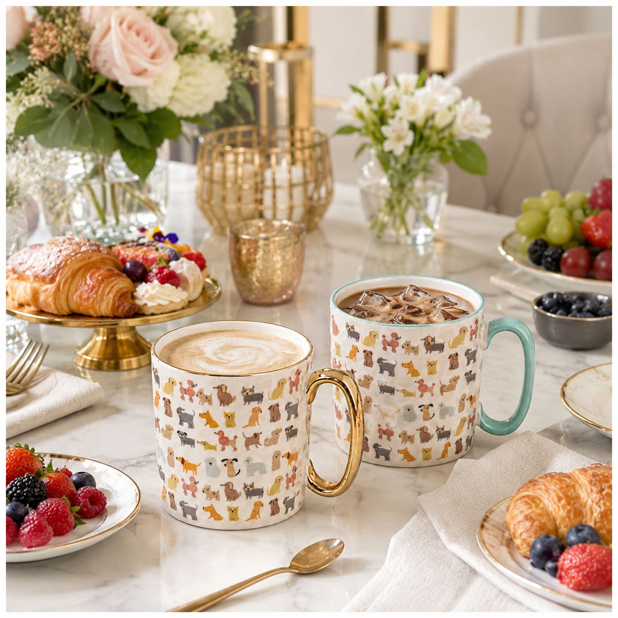 Classic Animal-Print Porcelain Mug Set of 2 –310ml - Hot and Cold Drinkware