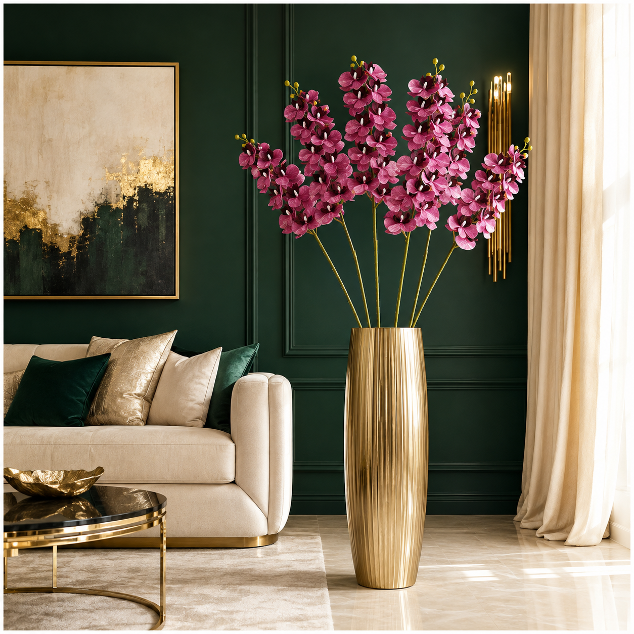 3 Piece Decorative Orchid Stem Set – Beautiful Tall Flowers -98 cm