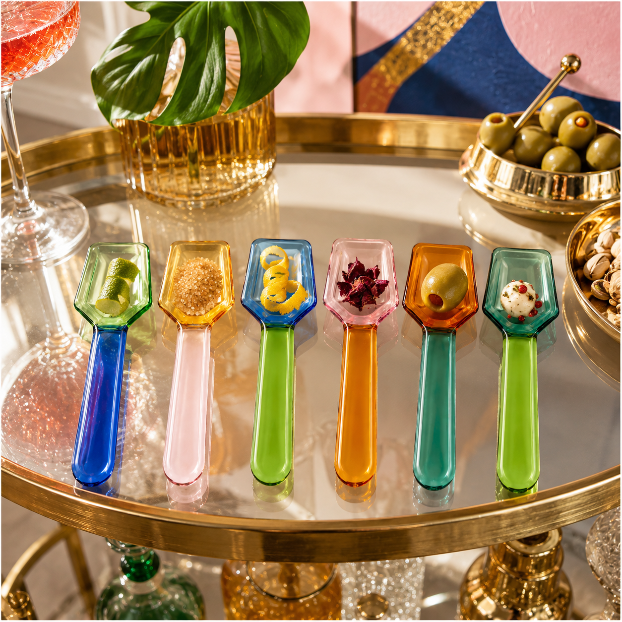 High Quality BPA Free-Color Blocking Borosilicate Glass Spoon-Set of 6- 9cm