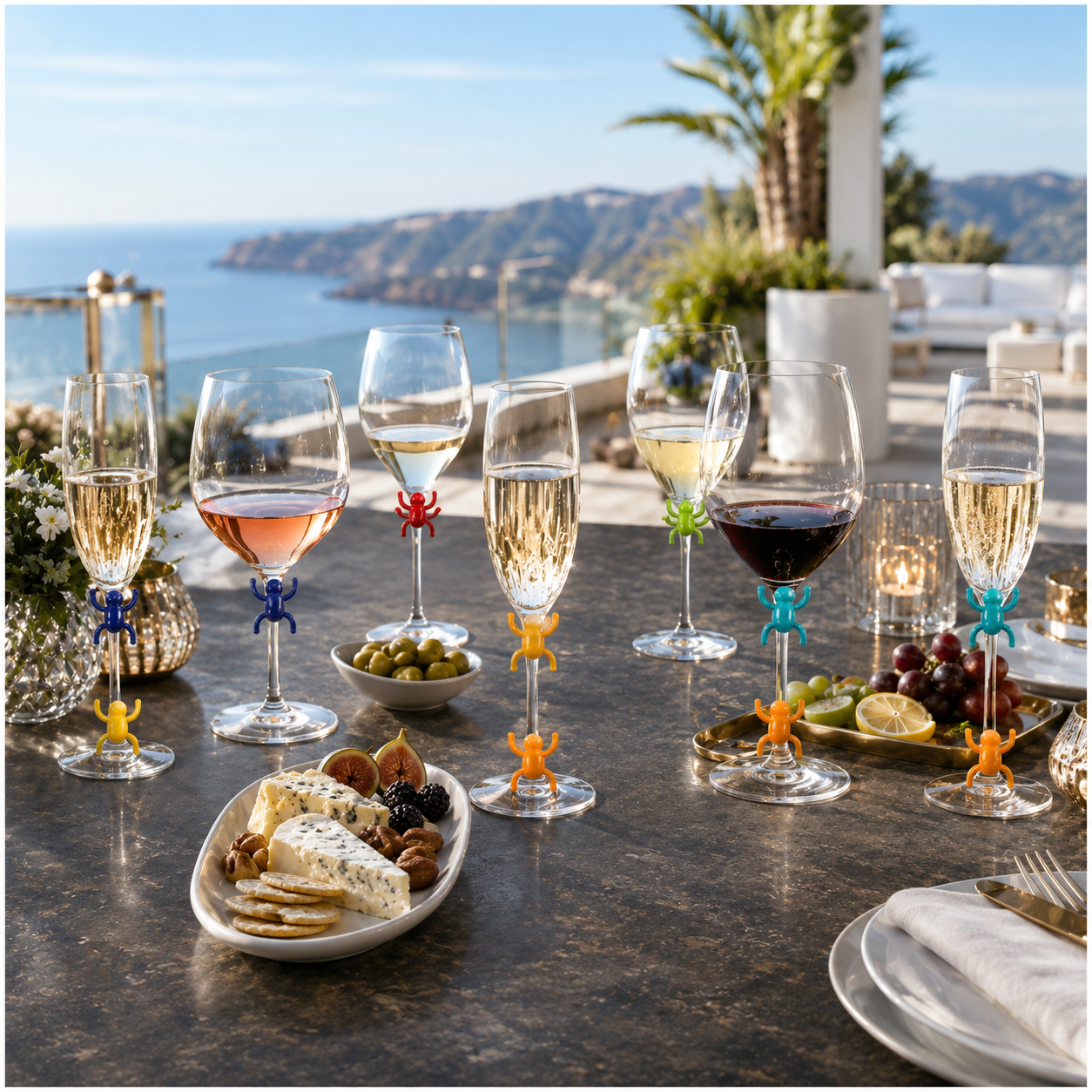 Charming 12-Piece Silicone Spider Wine Glass Marker Set - Multicolour