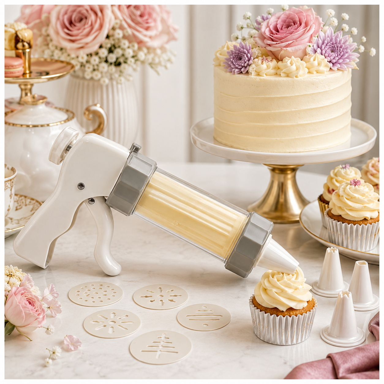 20-Piece - Cookie Gun Set 13 Discs and 6 Piping Tips