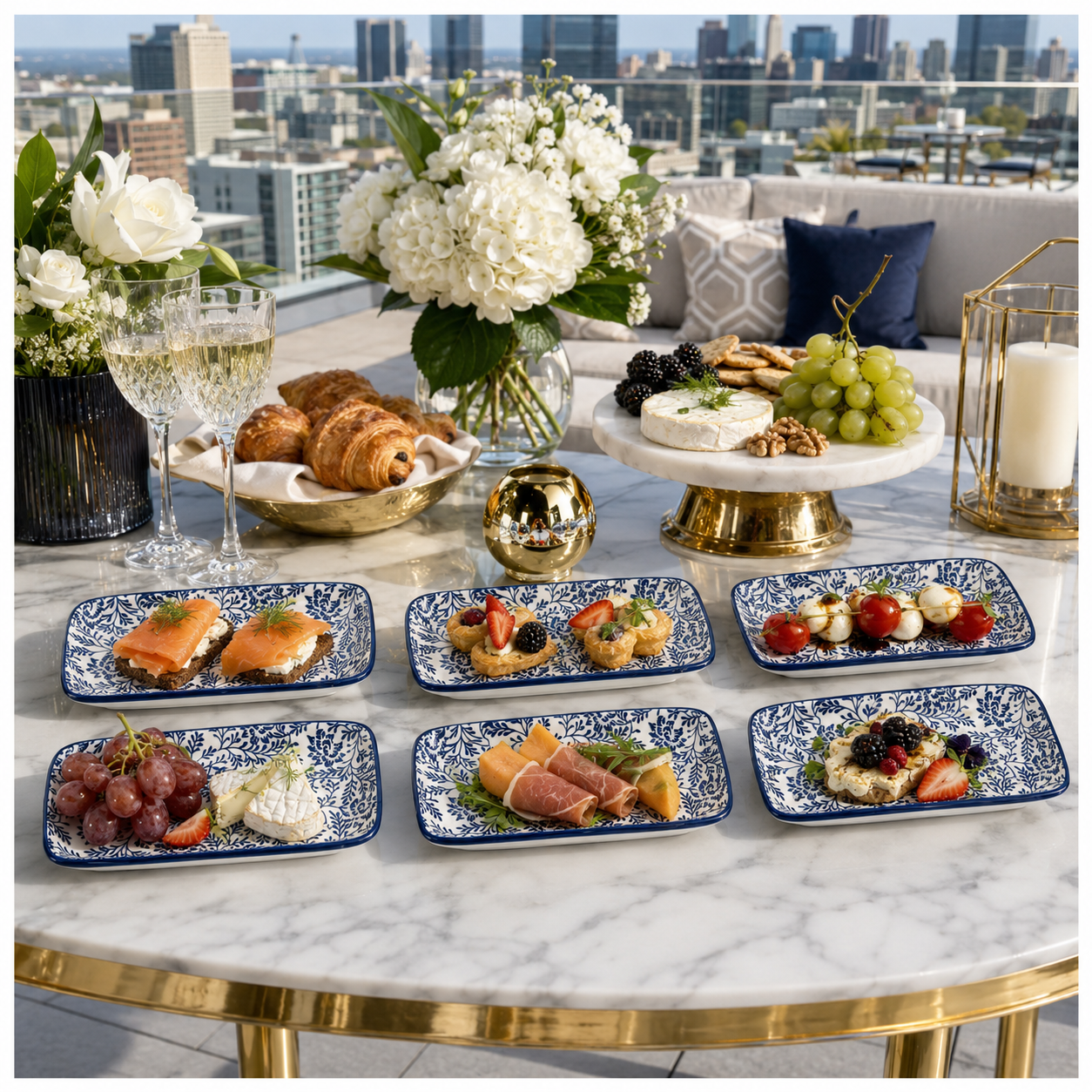 6-Piece Navy Floral Ceramic Side Plates for Luxe Hosting and Everyday Style
