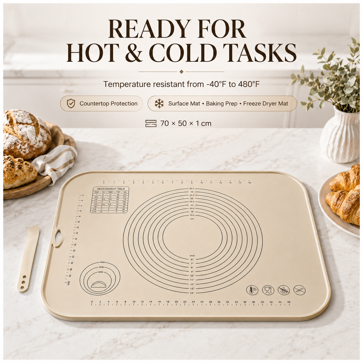 Essential Large Silicone Pastry Mat with Raised Edge and Guides - 70 x 50cm