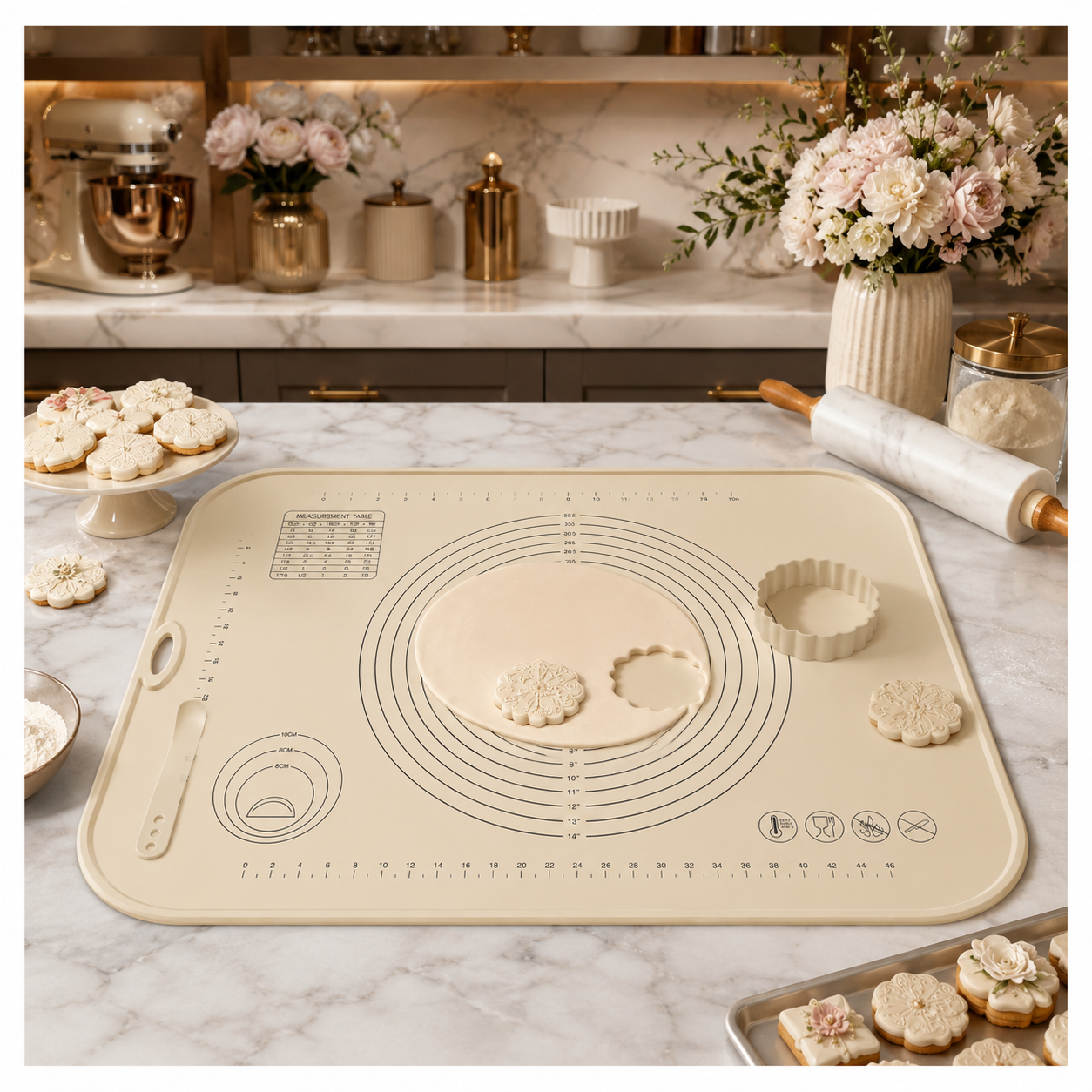Essential Large Silicone Pastry Mat with Raised Edge and Guides - 70 x 50cm