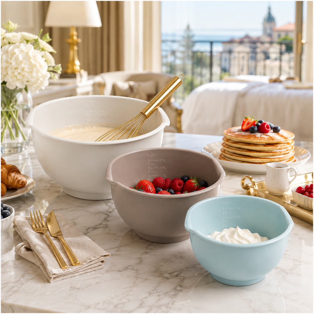 Essential 3-Piece Mixing Bowl Set - Built-In Measurements- 2.5L -2.0L -1.5L
