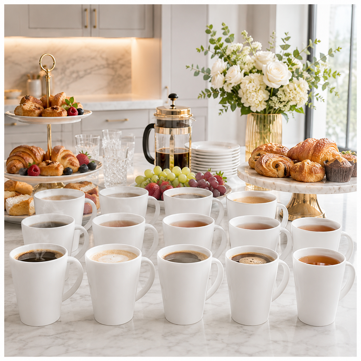 Essential 12-Piece White Fine Porcelain Coffee and Tea Mug Set