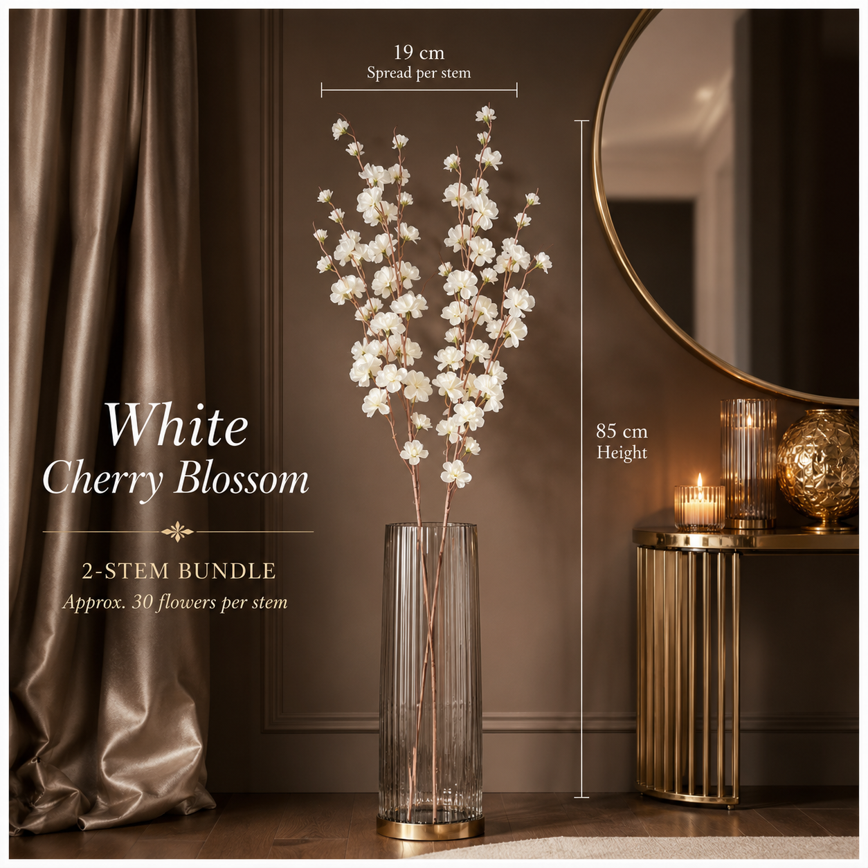 Beautiful Cherry Blossom Stems – 85cm, 2-Pack, White or Pink Lilac