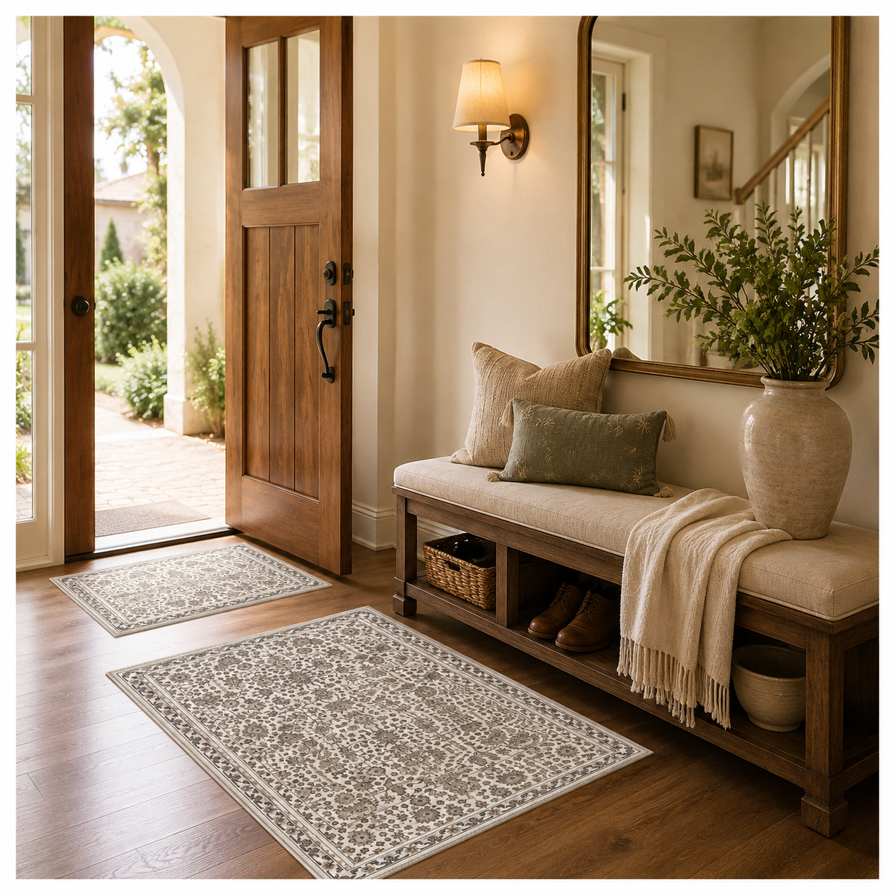 2-Piece Accent Persian Carpet Set–Charcoal Grey and Ivory-50x84cm-60x102 cm