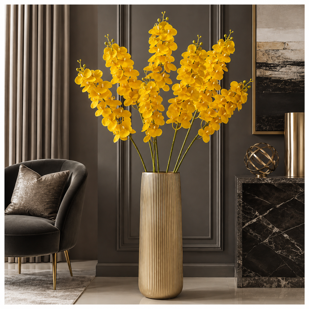 3-Piece Elegant Orchid Flower Stem Set – 98cm Tall, Modern Floral set