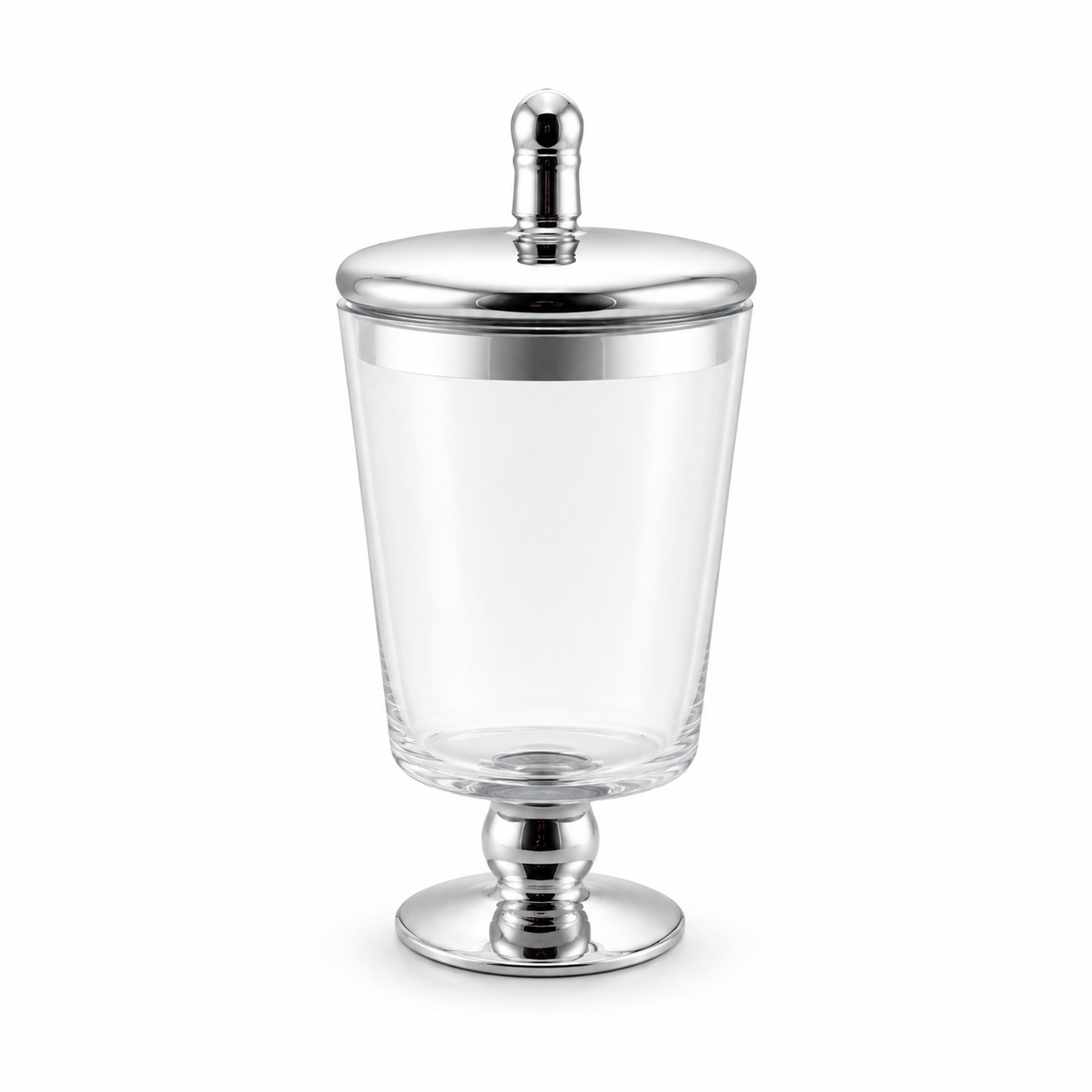 Elegant Decorative Glass Jar with Mirrored Silver Lid and base – 23.5cm