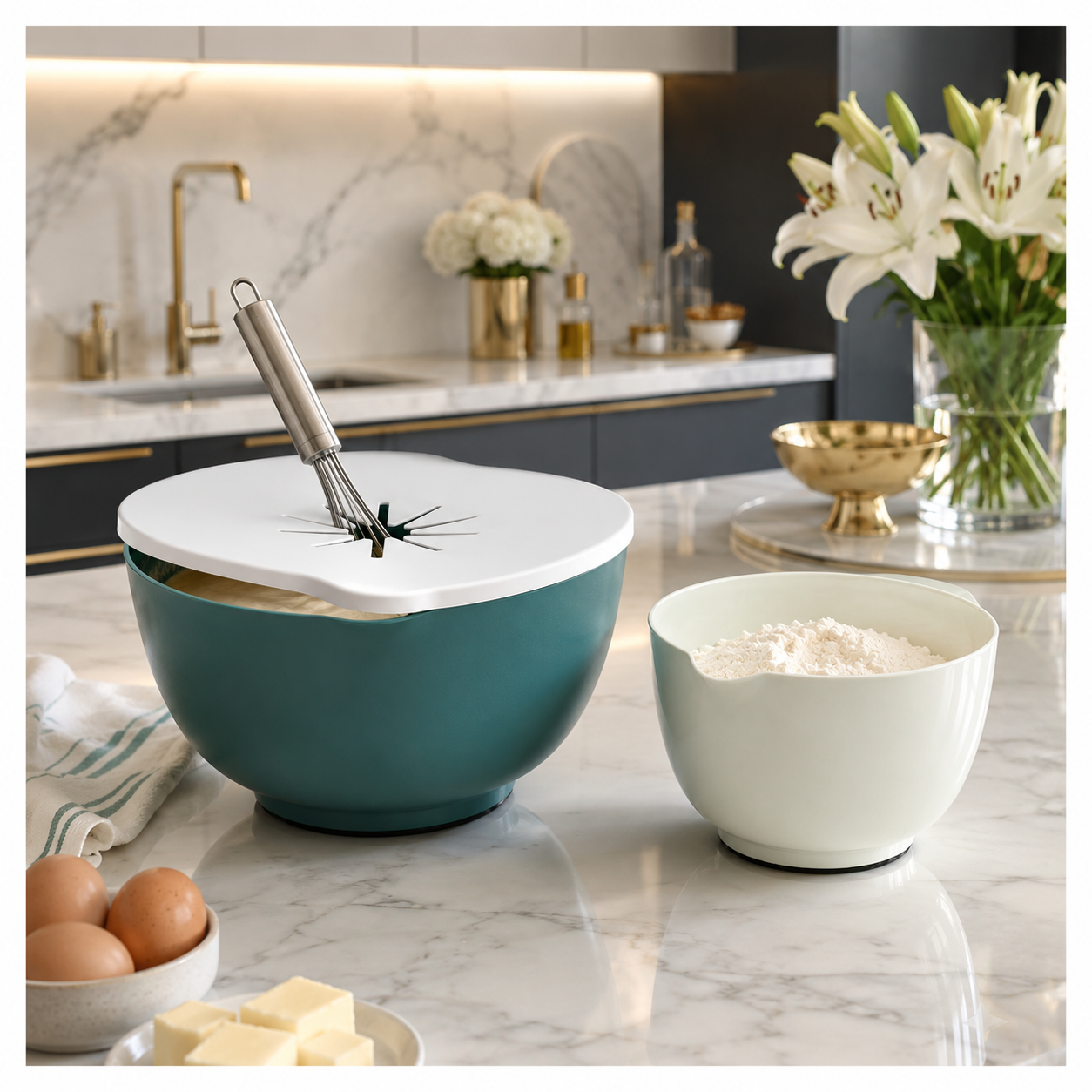 Essential 3 Piece Mixing Bowl Set with Lid – 2 Sizes- Baking Prep BowlS