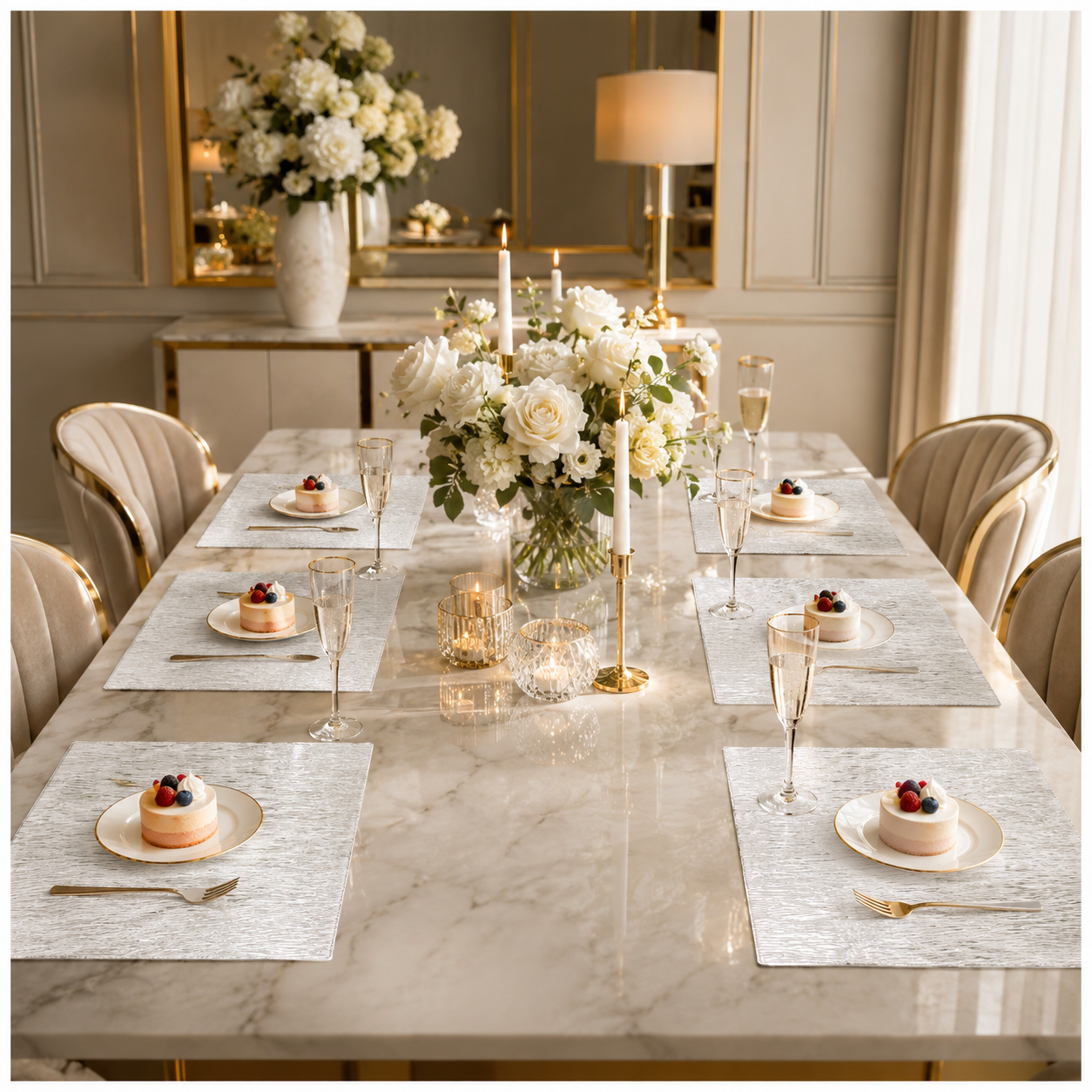 Elegant 6 Piece Textured Placemats – Clear And White 30 x 44 cm Table Mats