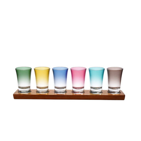 Colour Mini Tot Shot Glasses Set with Wooden Tray -7 Piece Entertaining Set