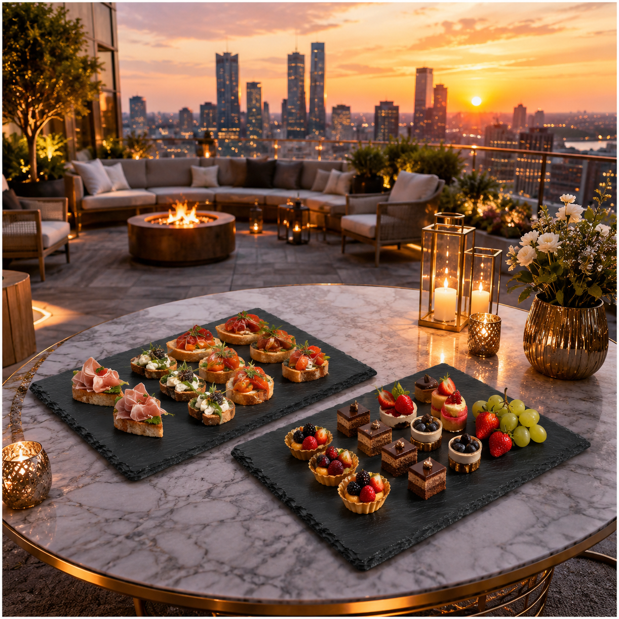 Elegant Two-Piece Natural Stone- Slate Serving Tray Set – 40 x 30cm