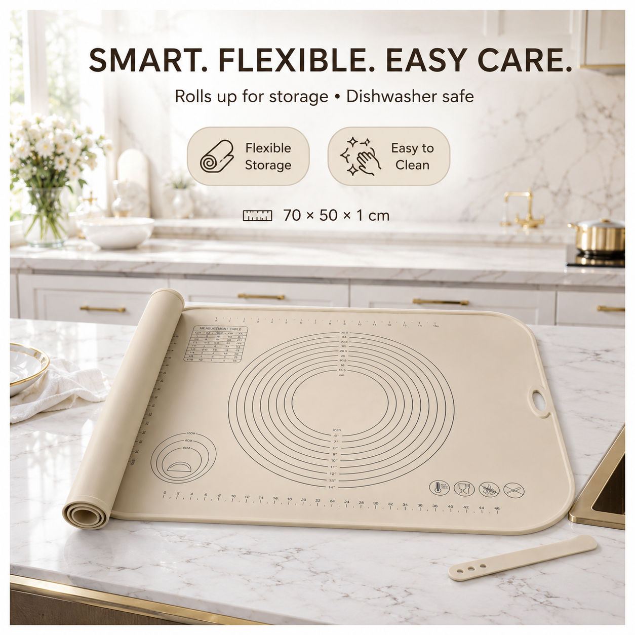 Essential Large Silicone Pastry Mat with Raised Edge and Guides - 70 x 50cm