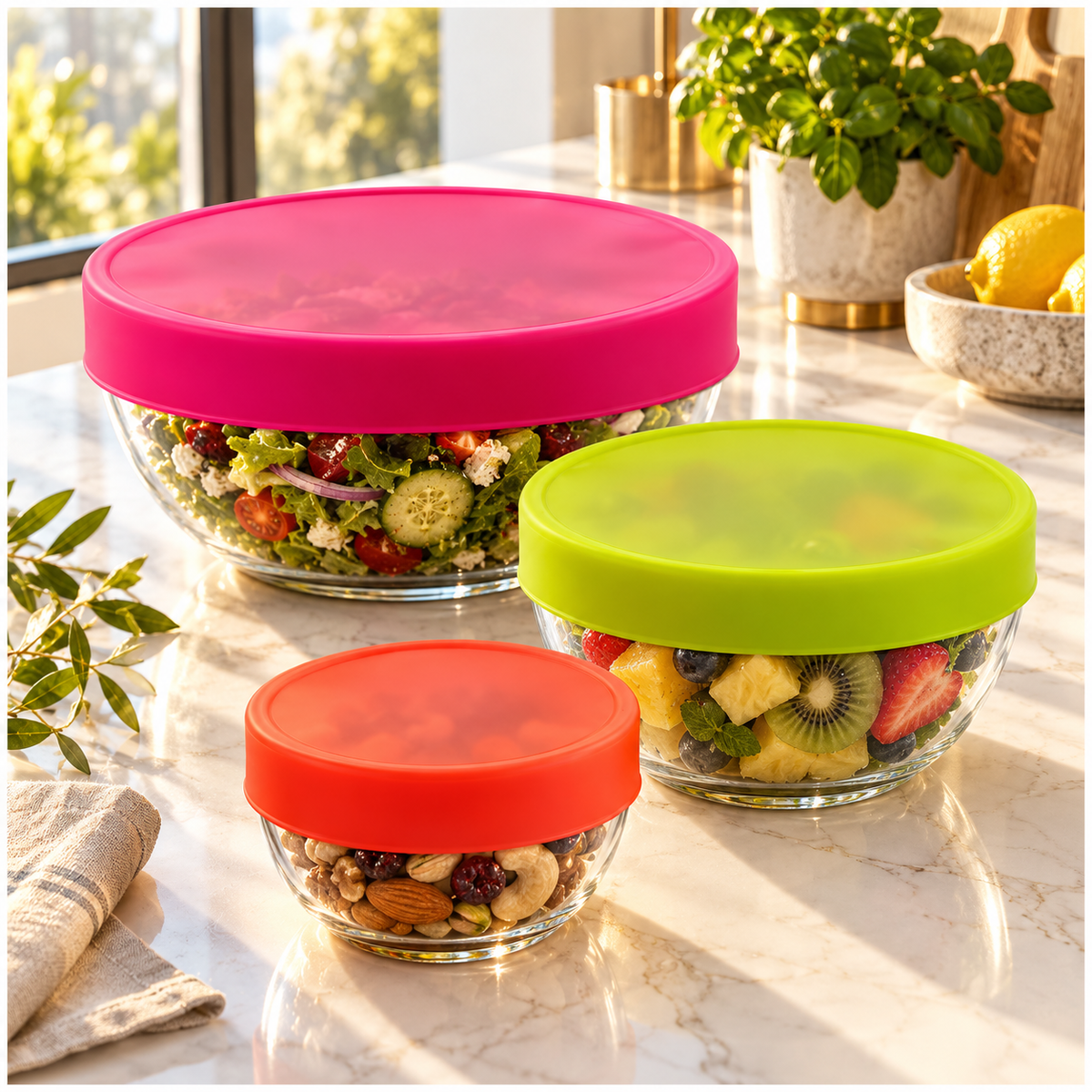 Flexible Silicone Stretch Lids 3-Piece Set | Airtight Food Covers, 8–17 cm