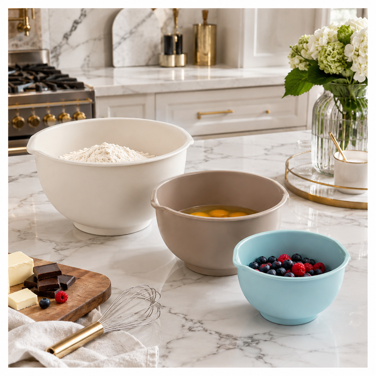 Essential 3-Piece Mixing Bowl Set - Built-In Measurements- 2.5L -2.0L -1.5L