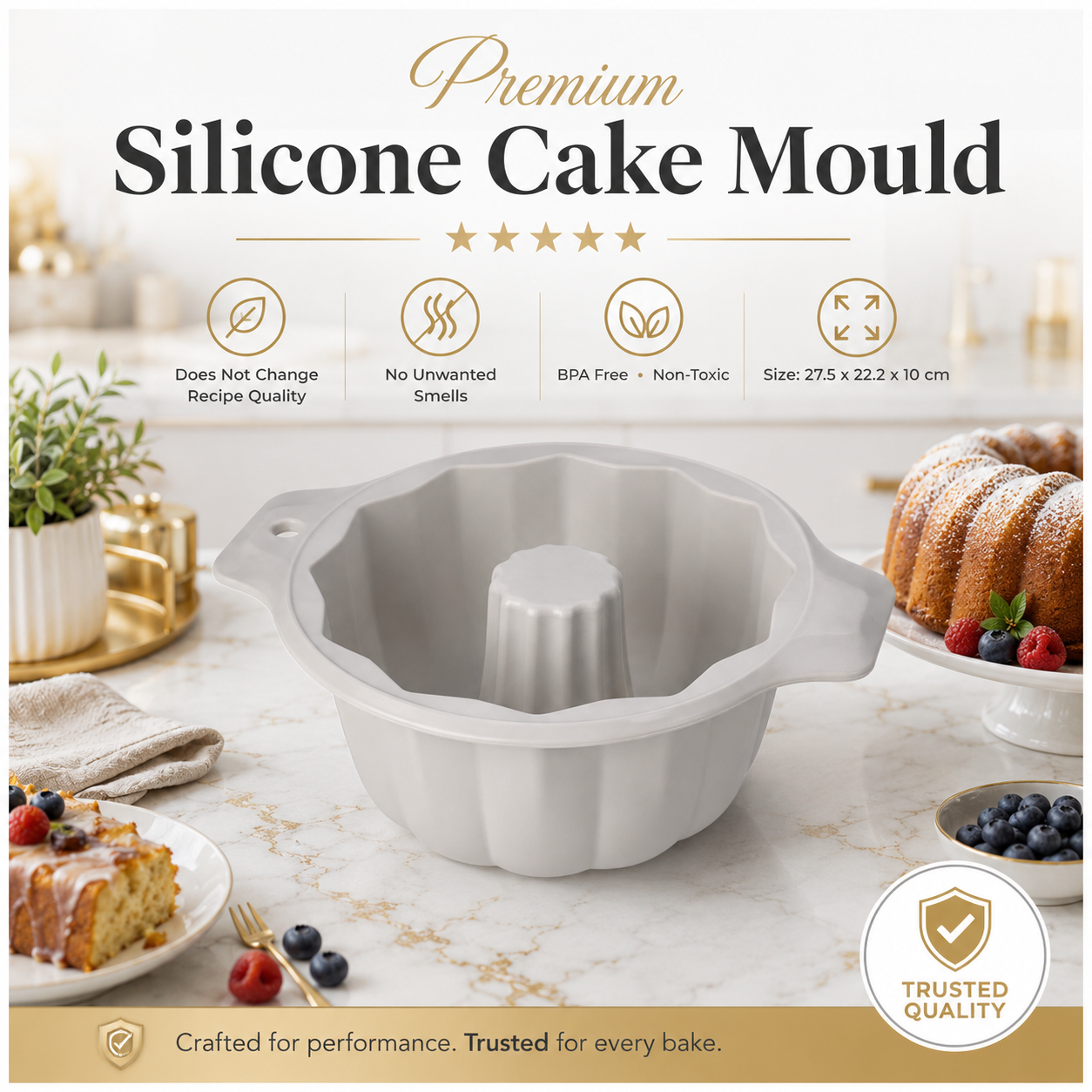 BPA Free Professional Silicone Cake Mould – Stone White Round Bundt Mould