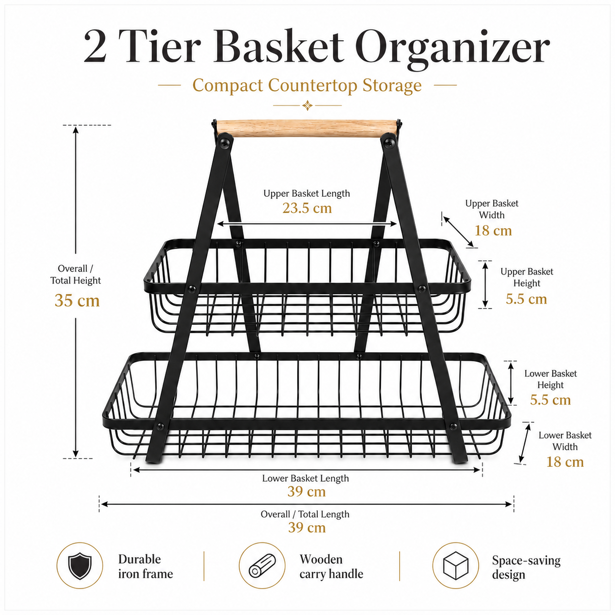2 Tier Basket Organizer-Rack for Fruits, Vegetables and Everyday Essentials