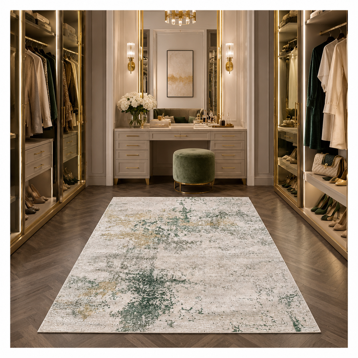 Modern Abstract Area Rug - 180cm x 120cm – Green, Cream Soft Accent Rug