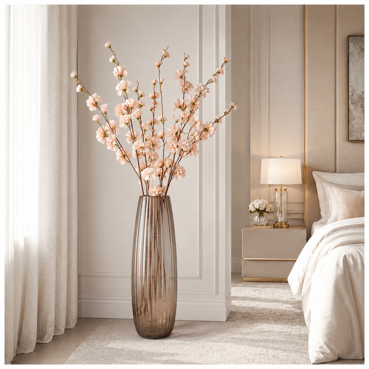 Elegant Faux 2 Cherry Blossom Stems - 85cm- White or Peach Floral Decor