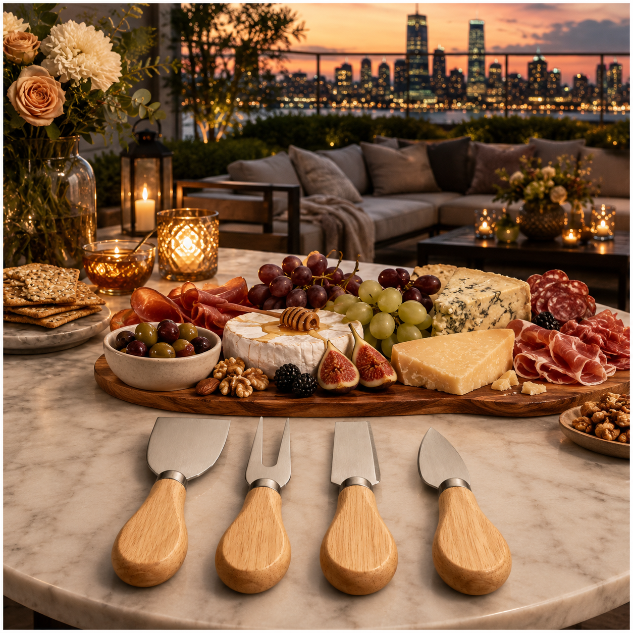 4-Piece Beech Wood Cheese Knife Serving Set - 12 cm