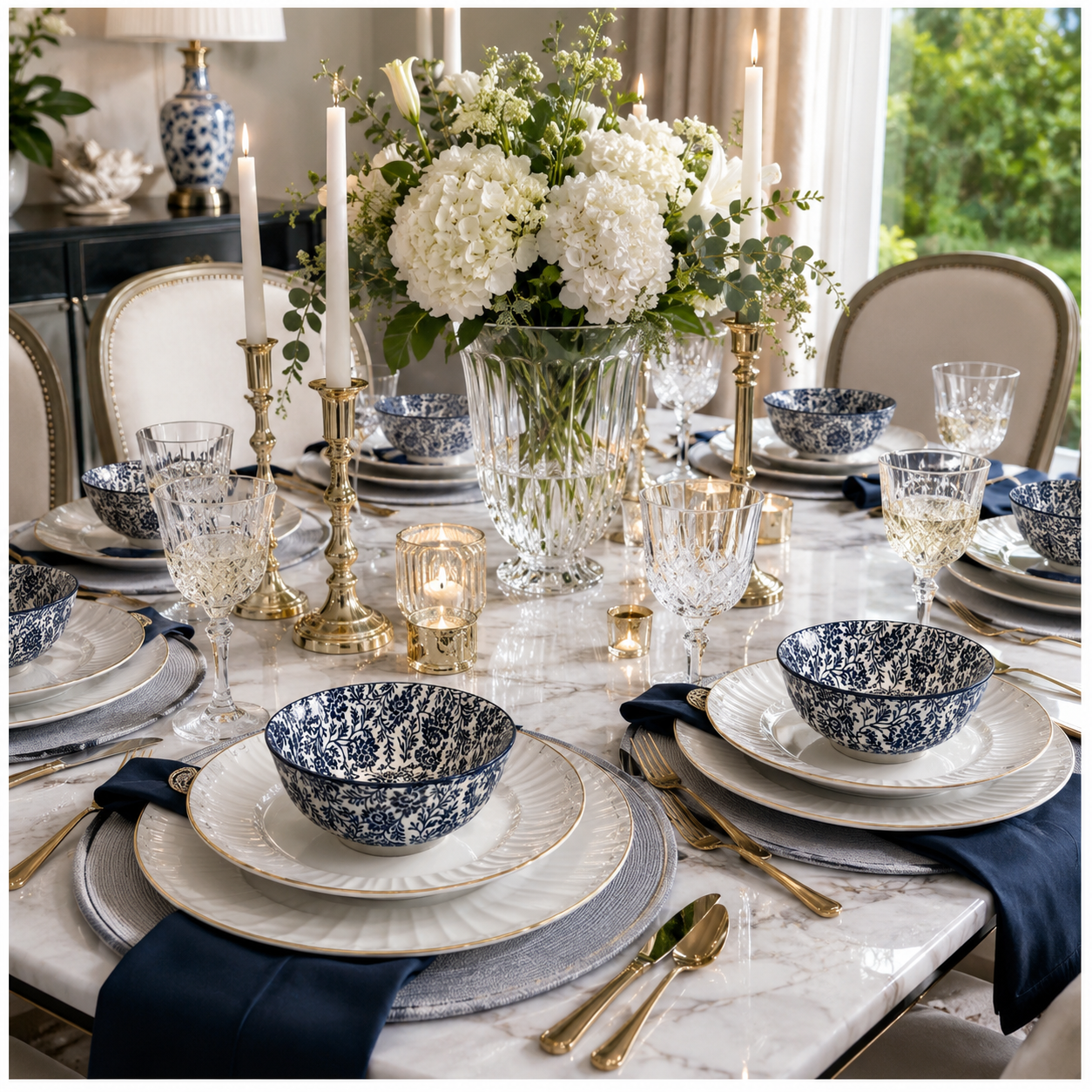 Elegant 5-Piece Blue Floral Fine Porcelain Bowl Set – Fine Dining - 16 cm