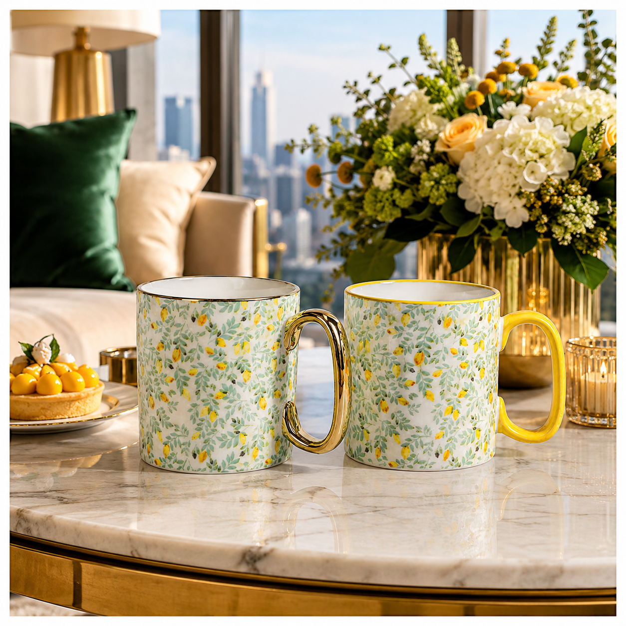 2-Piece Floral Porcelain Coffee Mug Set–Elegant Hot and Cold Beverage Mugs