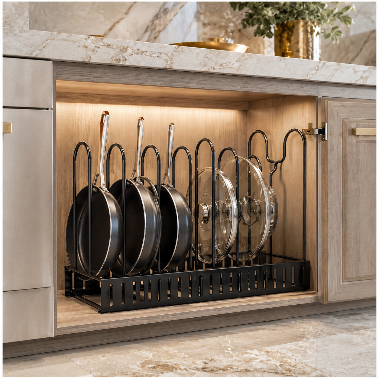 Essential Black Metal Adjustable Cookware Storage Rack-Cookware Organizer