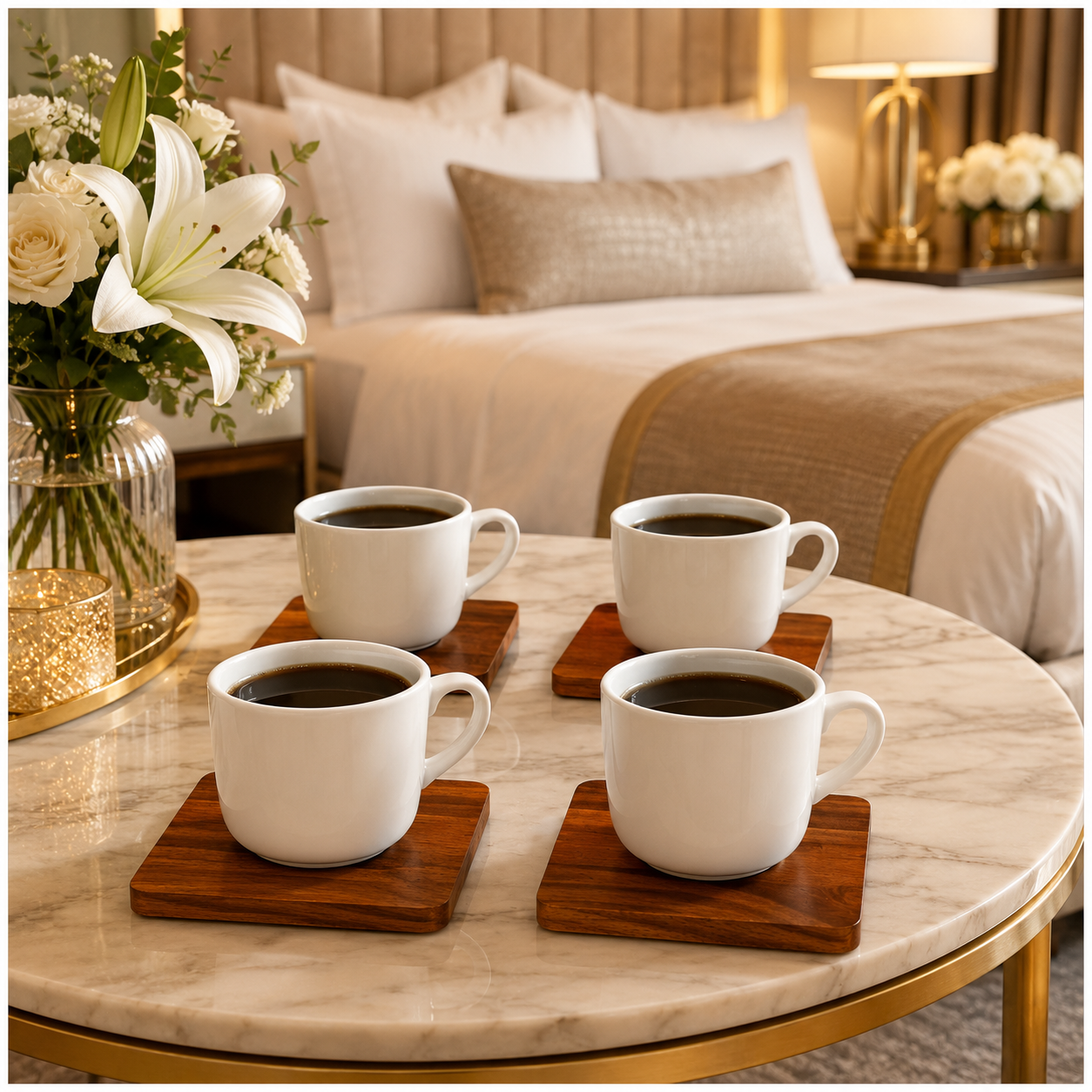 4-Piece Acacia Wood Coaster Set – Brown Wooden Drink Coasters- Eco Friend