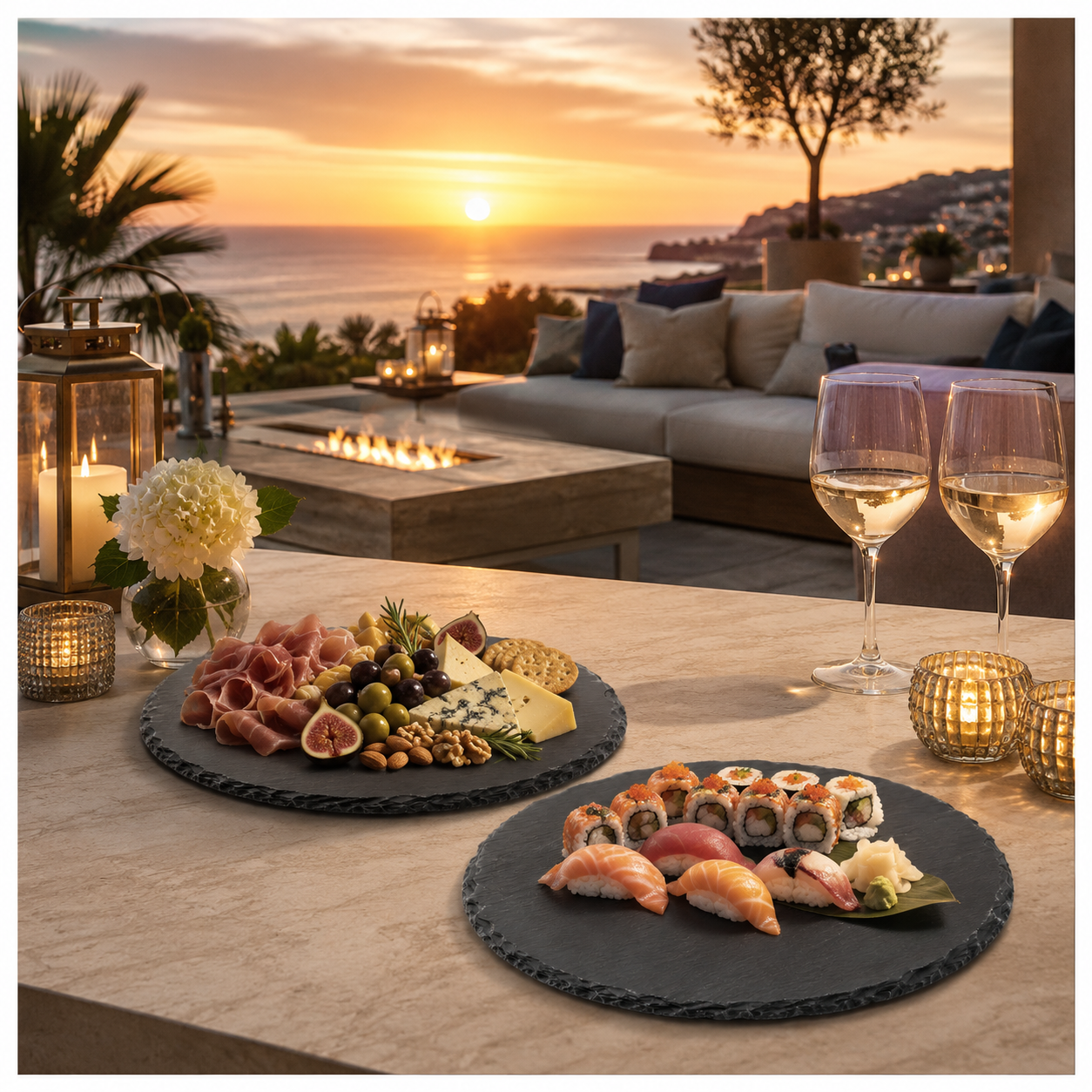 Elegant Natural Stone Slab Tray Set – 2 Piece Serving tray - 30 cm