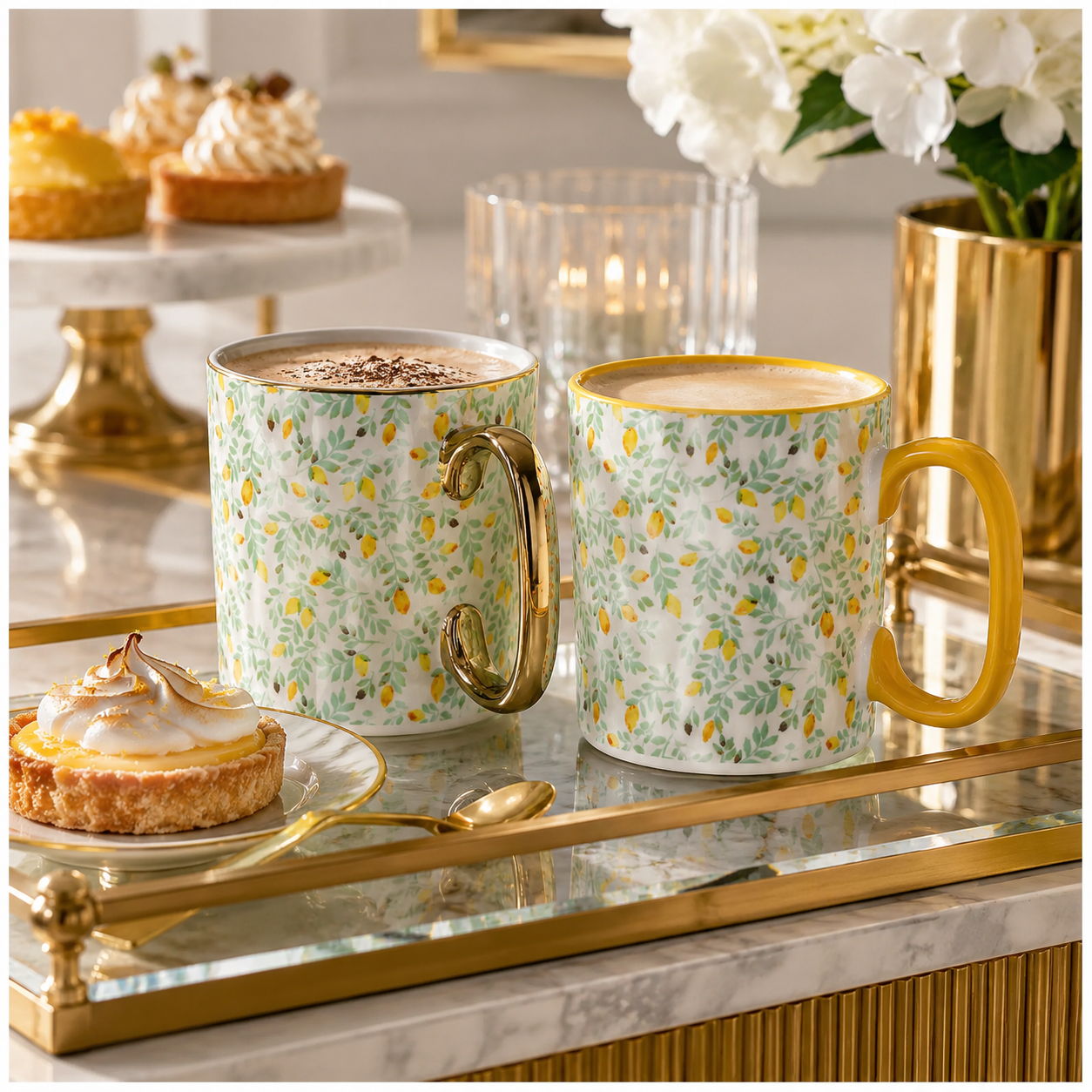 2-Piece Floral Porcelain Coffee Mug Set–Elegant Hot and Cold Beverage Mugs