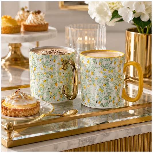2-Piece Floral Porcelain Coffee Mug Set–Elegant Hot and Cold Beverage Mugs