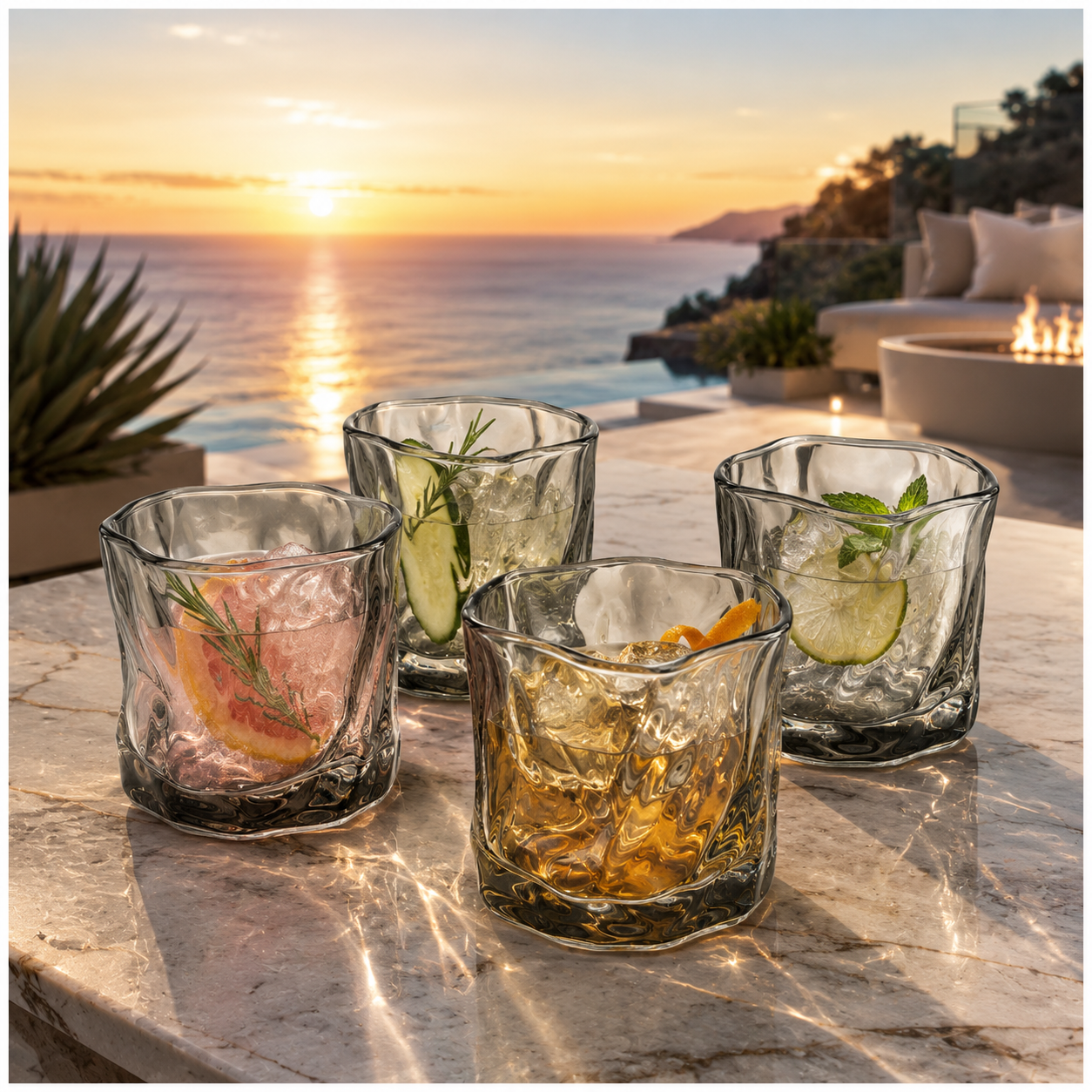 Luxury 4-Piece Translucent Black Crystal-Look Glass Set – 280ml