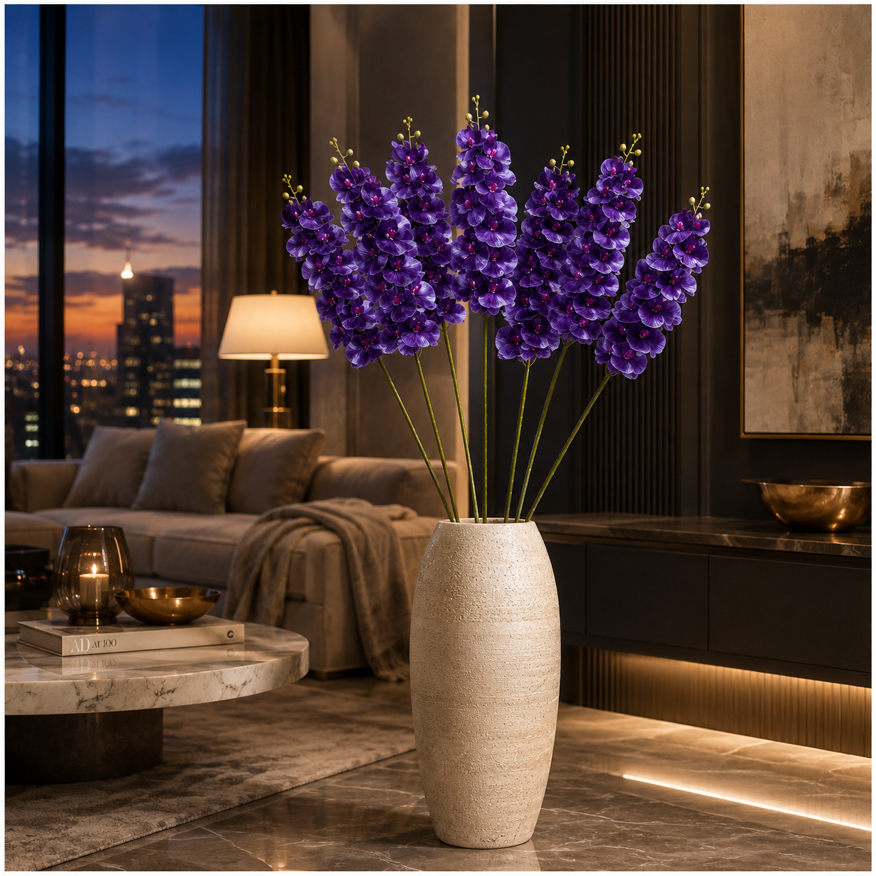 3 Piece Decorative Orchid Stem Set – Beautiful Tall Flowers -98 cm