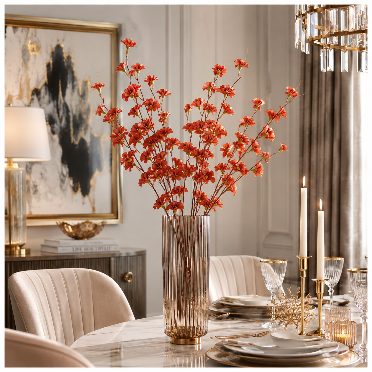 Elegant Faux 2 Cherry Blossom Stems - 85cm- White or Peach Floral Decor