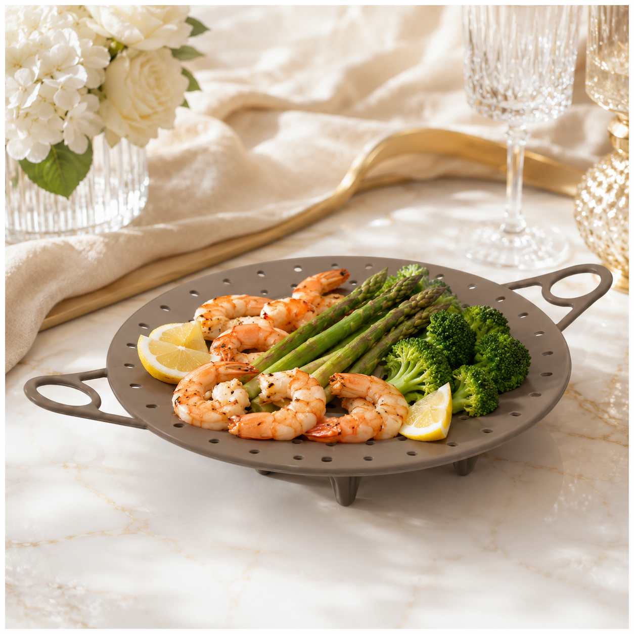 Silicone Steamer Basket with Handles – 21.5 cm Pot Insert for Easy Steaming