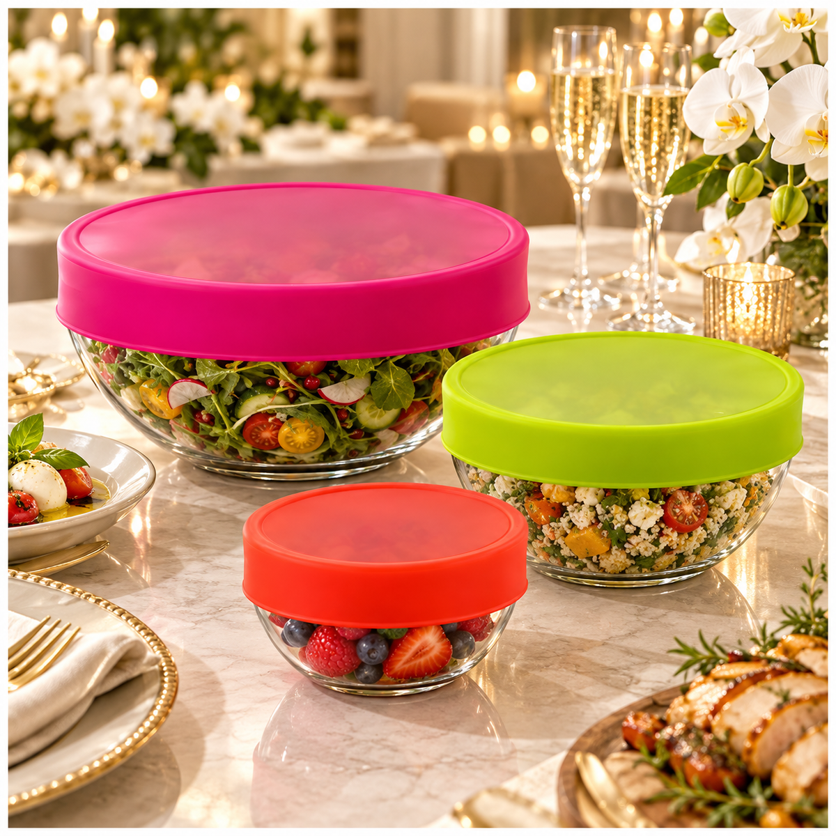 Flexible Silicone Stretch Lids 3-Piece Set | Airtight Food Covers, 8–17 cm