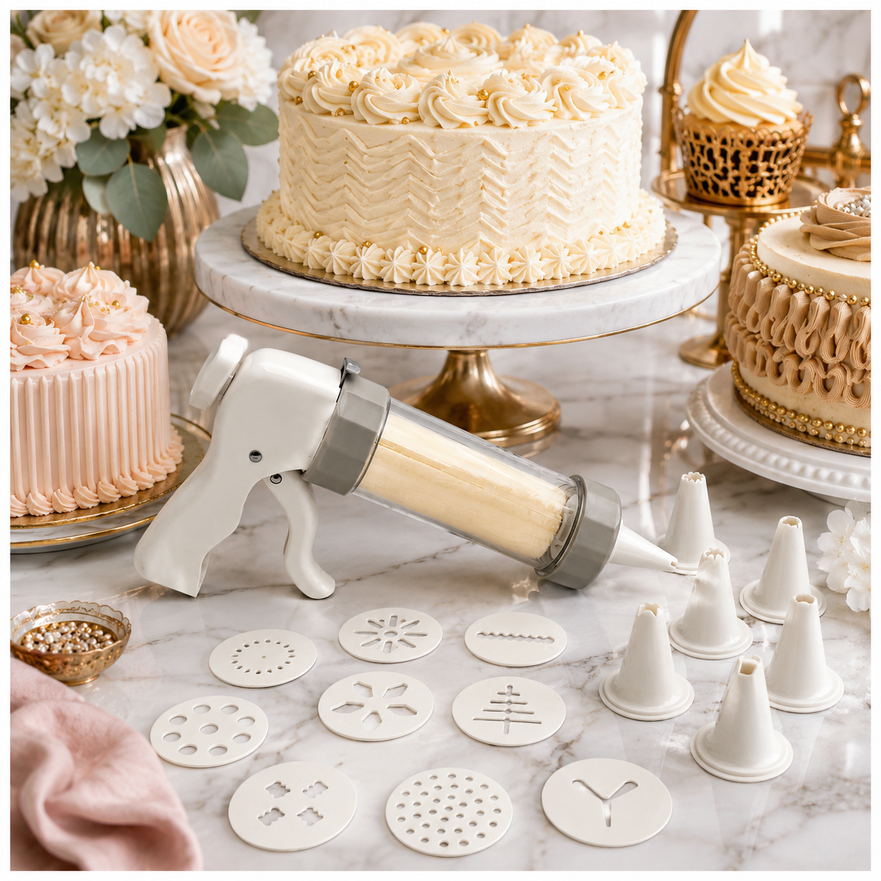 20-Piece - Cookie Gun Set 13 Discs and 6 Piping Tips