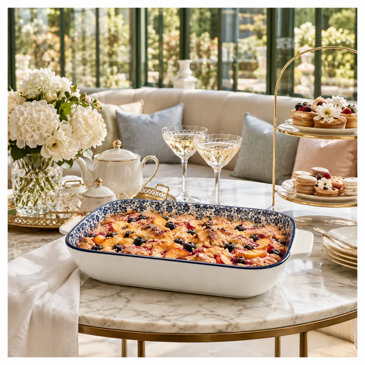 Elegant Navy Floral Ceramic Casserole Dish – 27.4cm - Blue and White