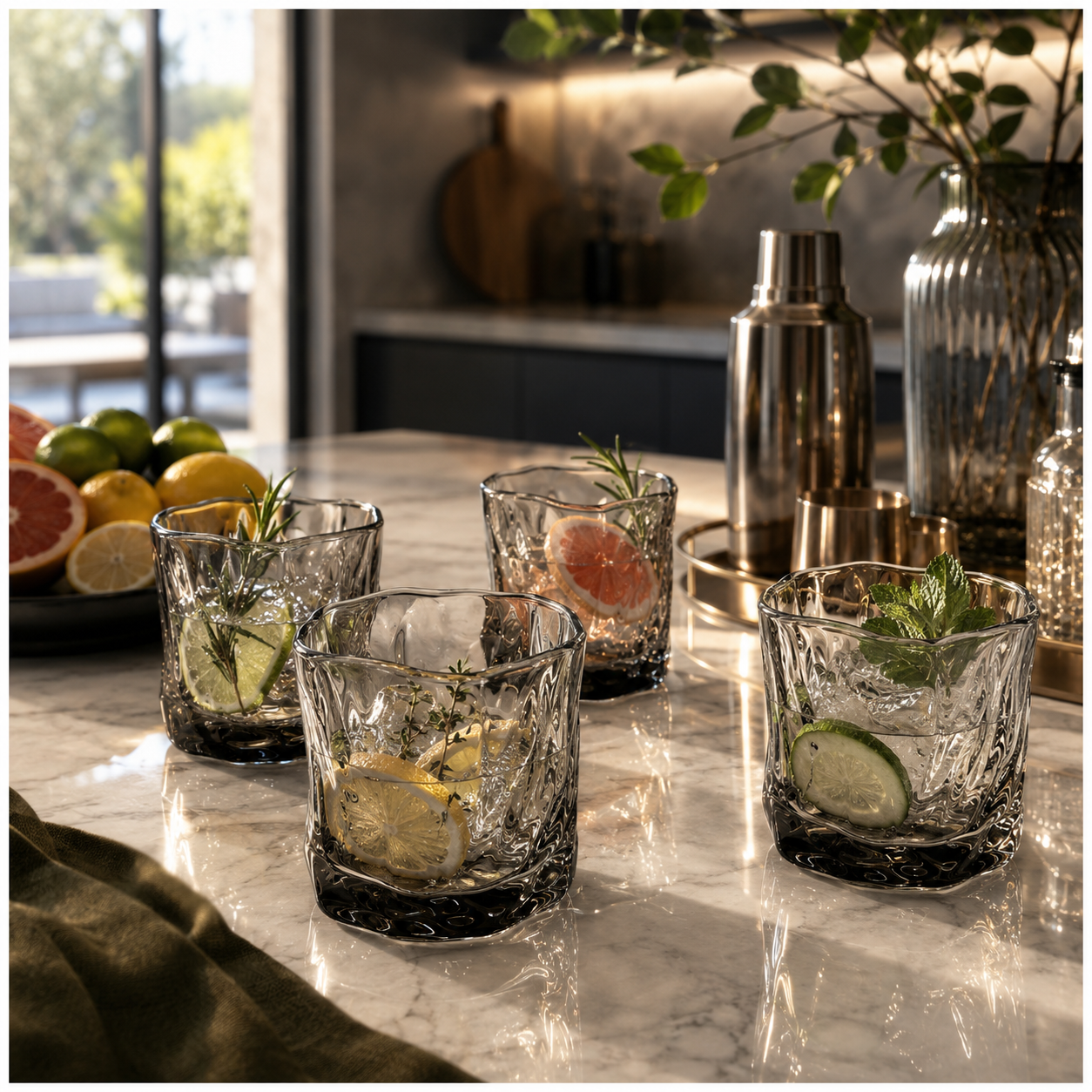 Luxury 4-Piece Translucent Black Crystal-Look Glass Set – 280ml