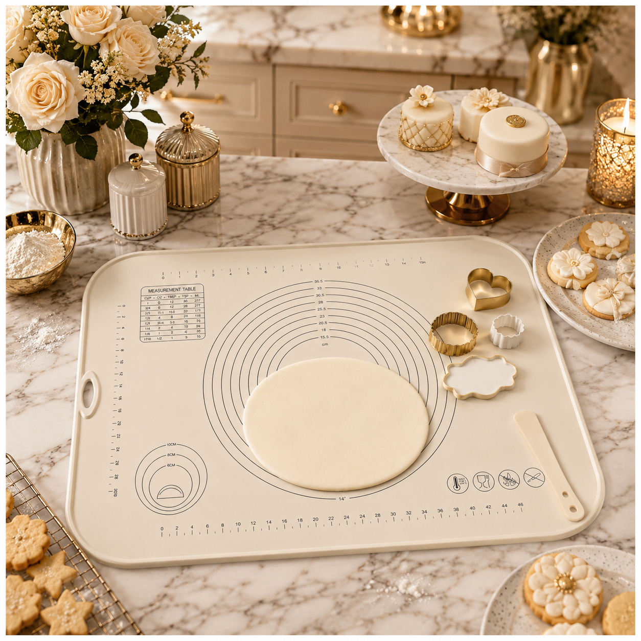 Essential Large Silicone Pastry Mat with Raised Edge and Guides - 70 x 50cm