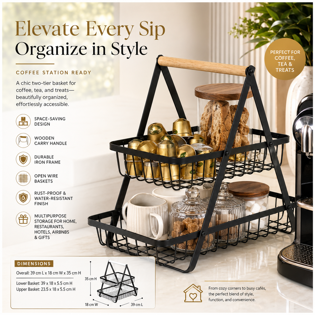 2 Tier Basket Organizer-Rack for Fruits, Vegetables and Everyday Essentials