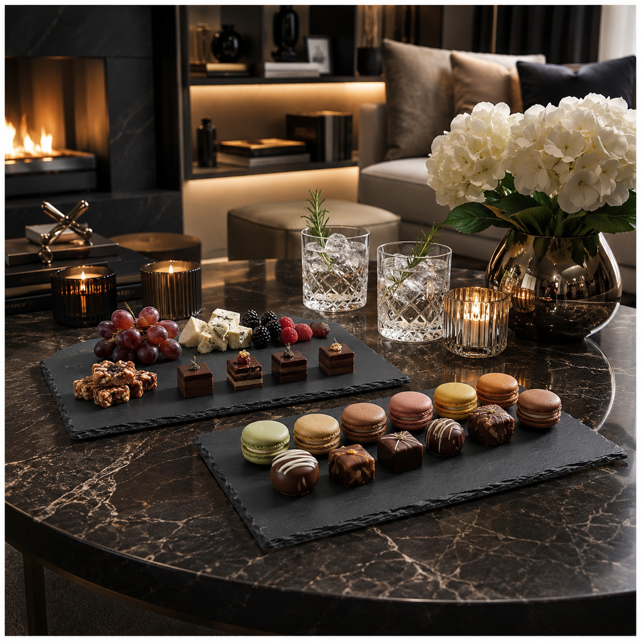 Elegant Two-Piece Natural Stone- Slate Serving Tray Set – 40 x 30cm