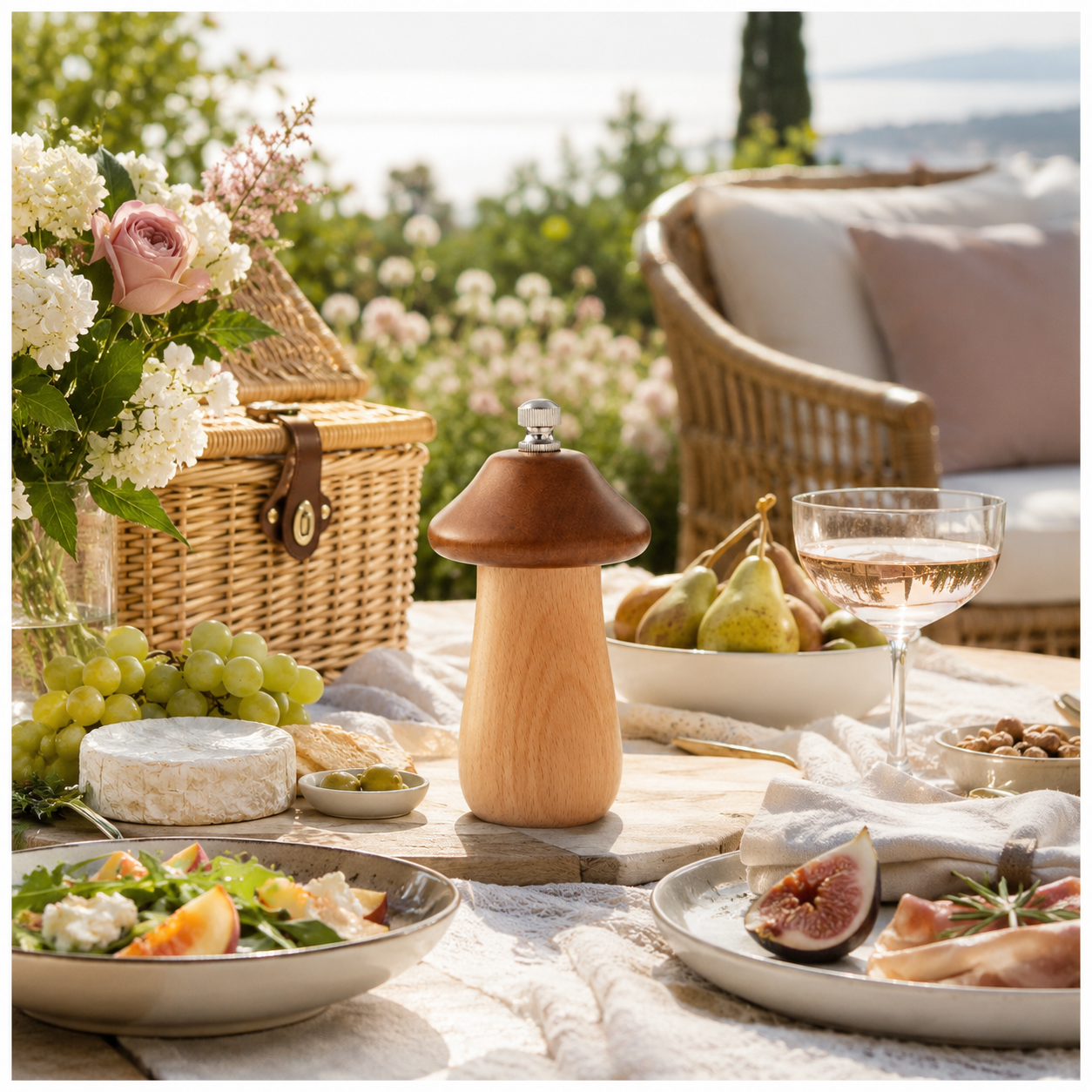 Natural Beech Wood Mushroom Pepper Mill with Adjustable Grind Control-12 cm