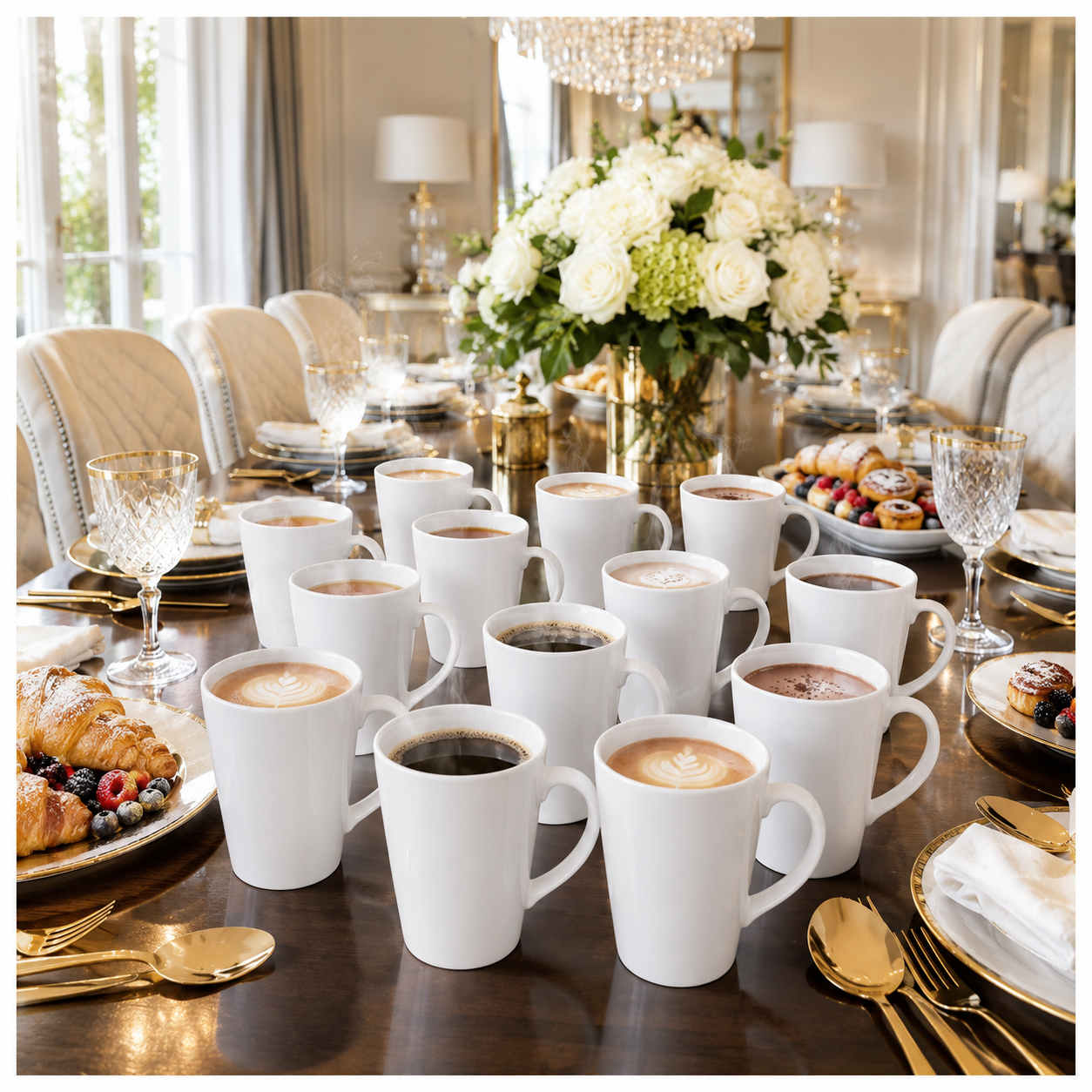Essential 12-Piece White Fine Porcelain Coffee and Tea Mug Set